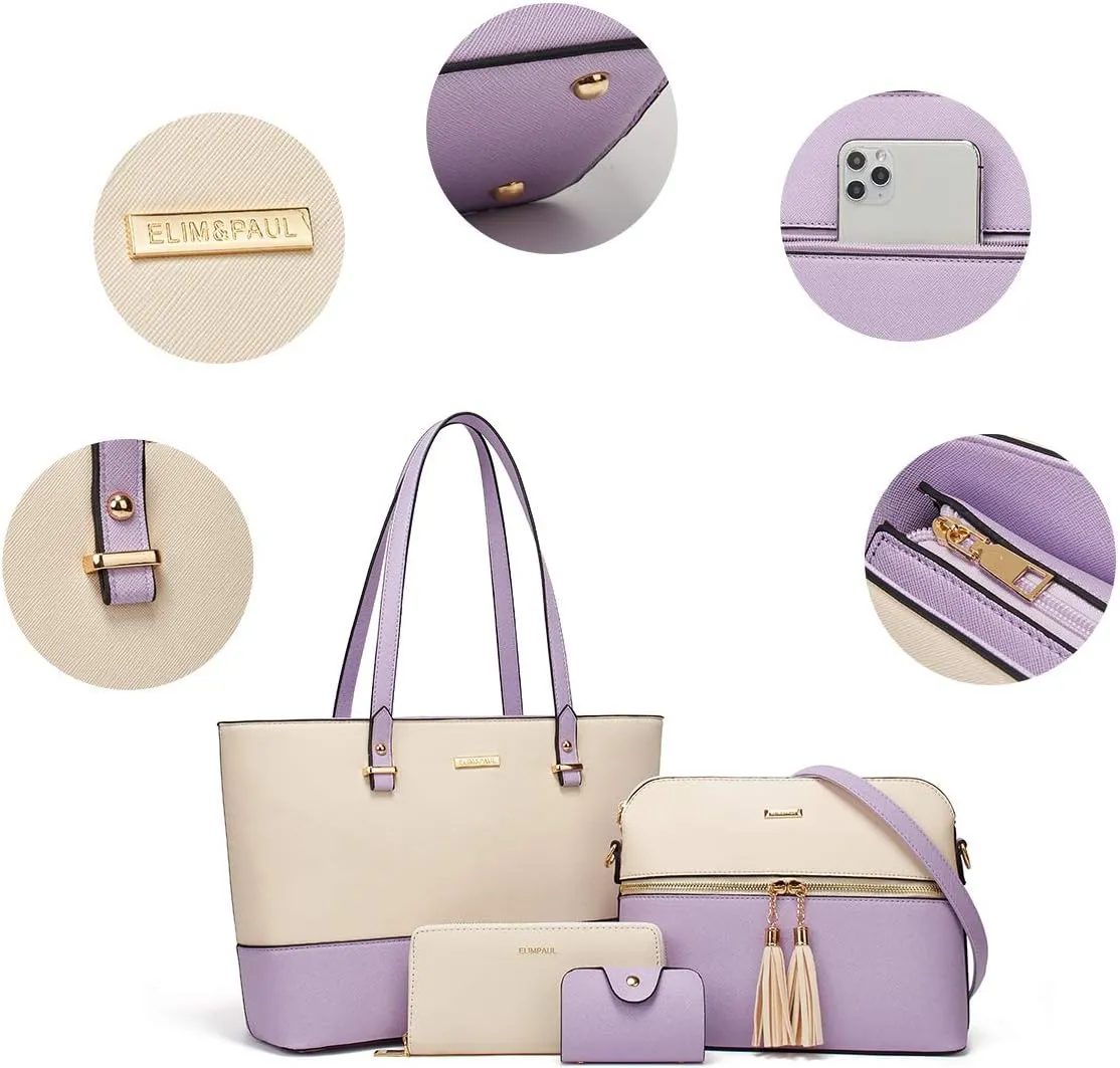 Women Fashion Handbags Wallet Tote Bag Shoulder Bag Top Handle Satchel Purse Set 4pcs