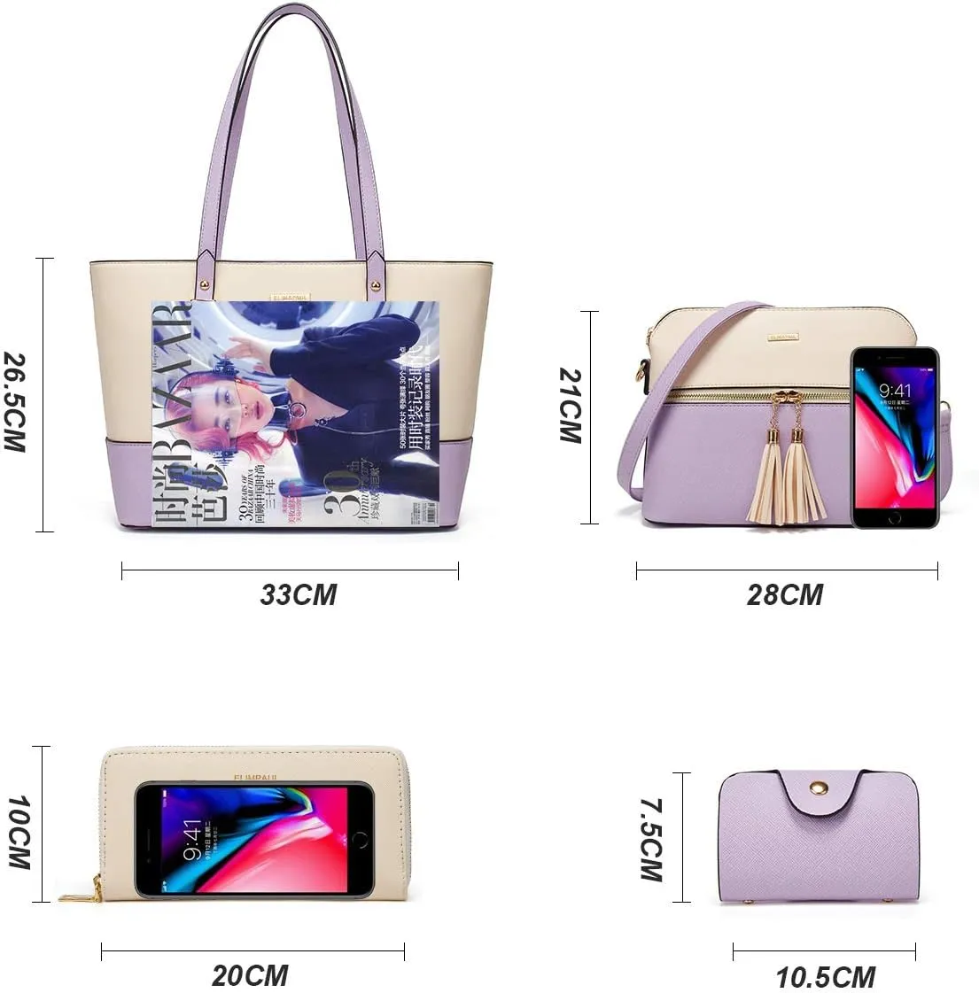 Women Fashion Handbags Wallet Tote Bag Shoulder Bag Top Handle Satchel Purse Set 4pcs