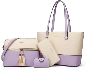 Women Fashion Handbags Wallet Tote Bag Shoulder Bag Top Handle Satchel Purse Set 4pcs
