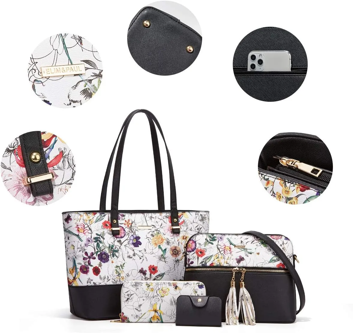 Women Fashion Handbags Wallet Tote Bag Shoulder Bag Top Handle Satchel Purse Set 4pcs
