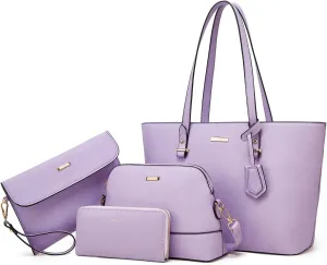 Women Fashion Handbags Wallet Tote Bag Shoulder Bag Top Handle Satchel Purse Set 4pcs
