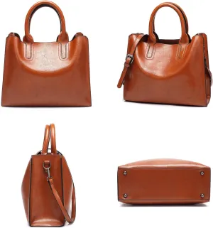Women Fashion Tote Handbags Lightweight PU Leather Satchel Shoulder Bags Retro Oil Wax Handle Purse