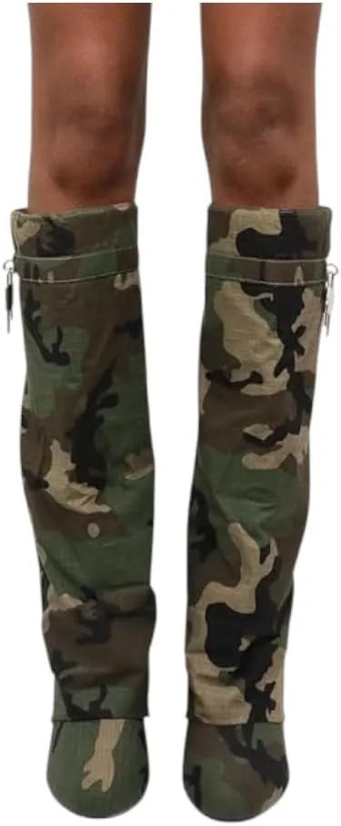 Women Fold Over Wedge Boots Padlock Knee High Fashion Pull On Boots