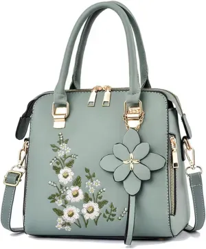 Women Handbags Fashion Embroidery Flower Handbag Crossbody Shoulder Bag with Adjustable Shoulder Strap