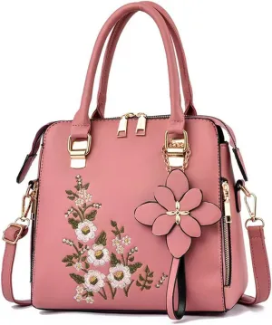 Women Handbags Fashion Embroidery Flower Handbag Crossbody Shoulder Bag with Adjustable Shoulder Strap