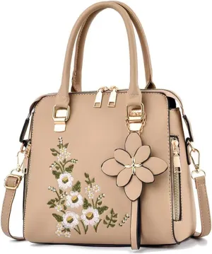 Women Handbags Fashion Embroidery Flower Handbag Crossbody Shoulder Bag with Adjustable Shoulder Strap