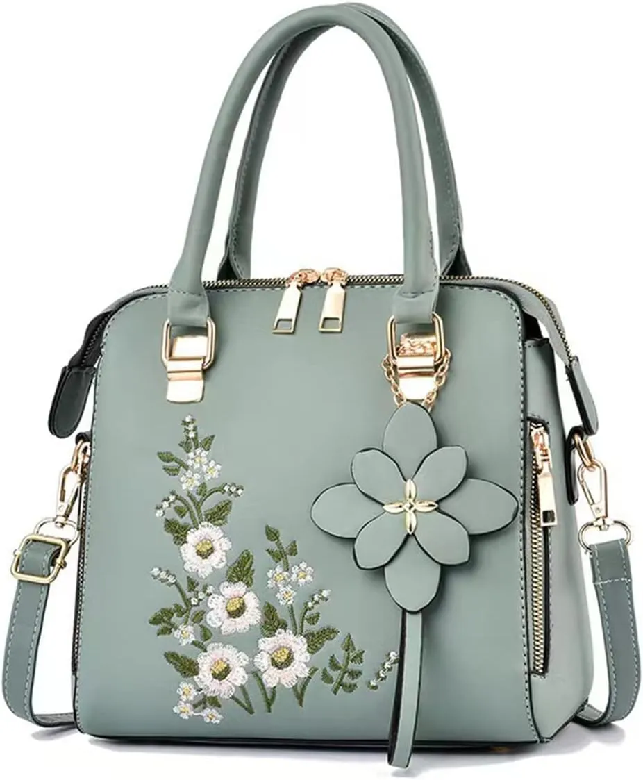 Women Handbags Fashion Embroidery Flower Handbag Crossbody Shoulder Bag with Adjustable Shoulder Strap