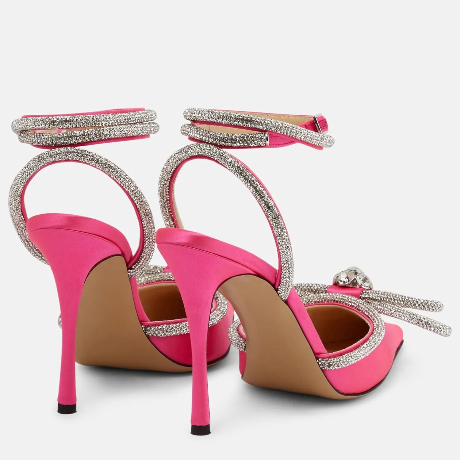 Women High Heeled Sandals Rhinestone Bow Heels Crystal Ankle Strap Stiletto Heeled Pumps Pointed Toe Satin for Bridal Wedding Dress Party Shoes