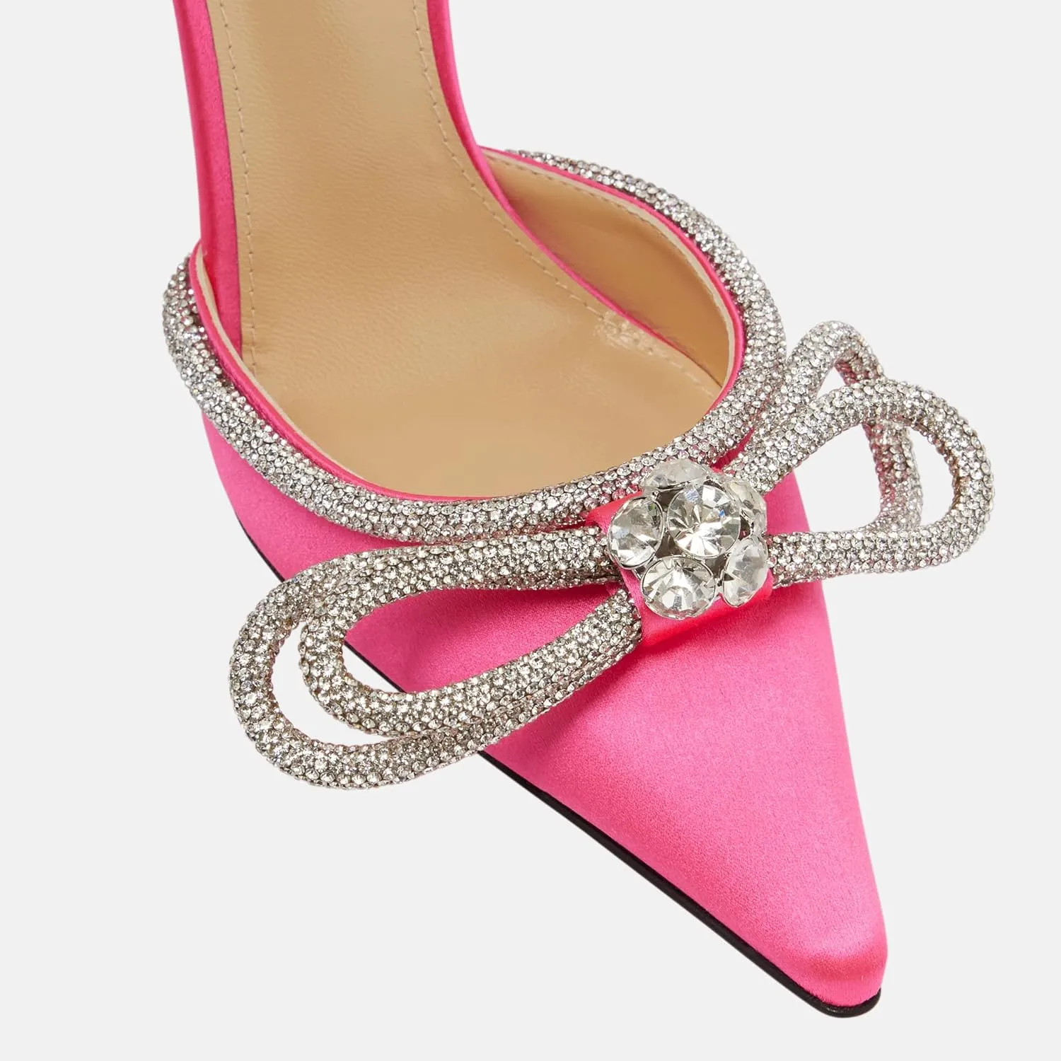 Women High Heeled Sandals Rhinestone Bow Heels Crystal Ankle Strap Stiletto Heeled Pumps Pointed Toe Satin for Bridal Wedding Dress Party Shoes