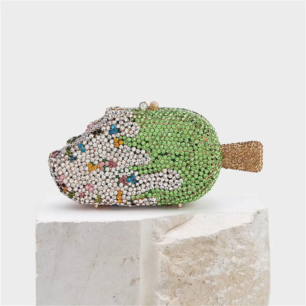 Women Ice Cream Shaped Evening Clutch Glitter Full Rhinestones Bag Girl Summer Dress Shoulder Bag