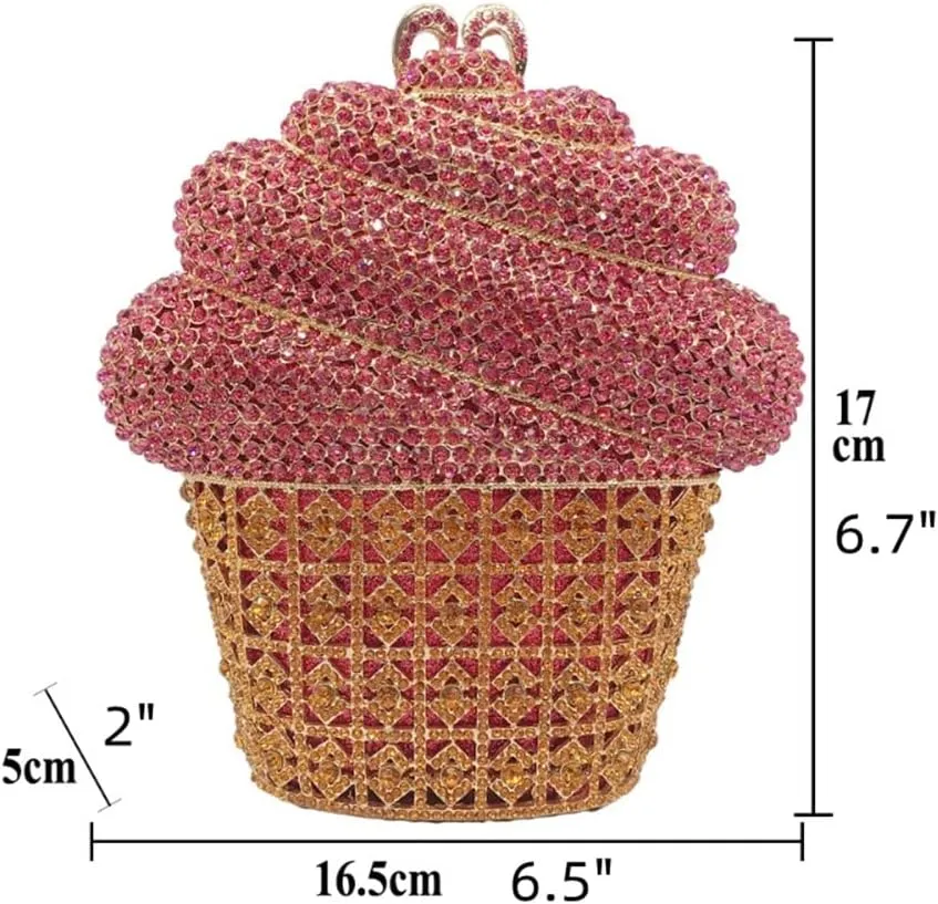 Women Ice Cream Shaped Evening Clutch Glitter Full Rhinestones Bag Girl Summer Dress Shoulder Bag