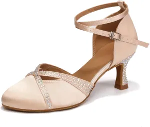Women Latin Dance Shoes Closed Toe with Rhinestone Salsa Tango Ballroom Practice Dancing Shoes for Wedding Party