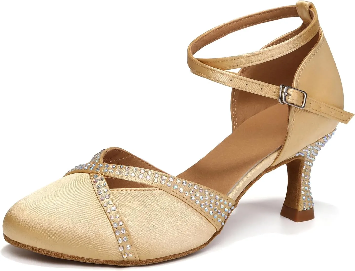 Women Latin Dance Shoes Closed Toe with Rhinestone Salsa Tango Ballroom Practice Dancing Shoes for Wedding Party