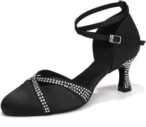 Women Latin Dance Shoes Closed Toe with Rhinestone Salsa Tango Ballroom Practice Dancing Shoes for Wedding Party
