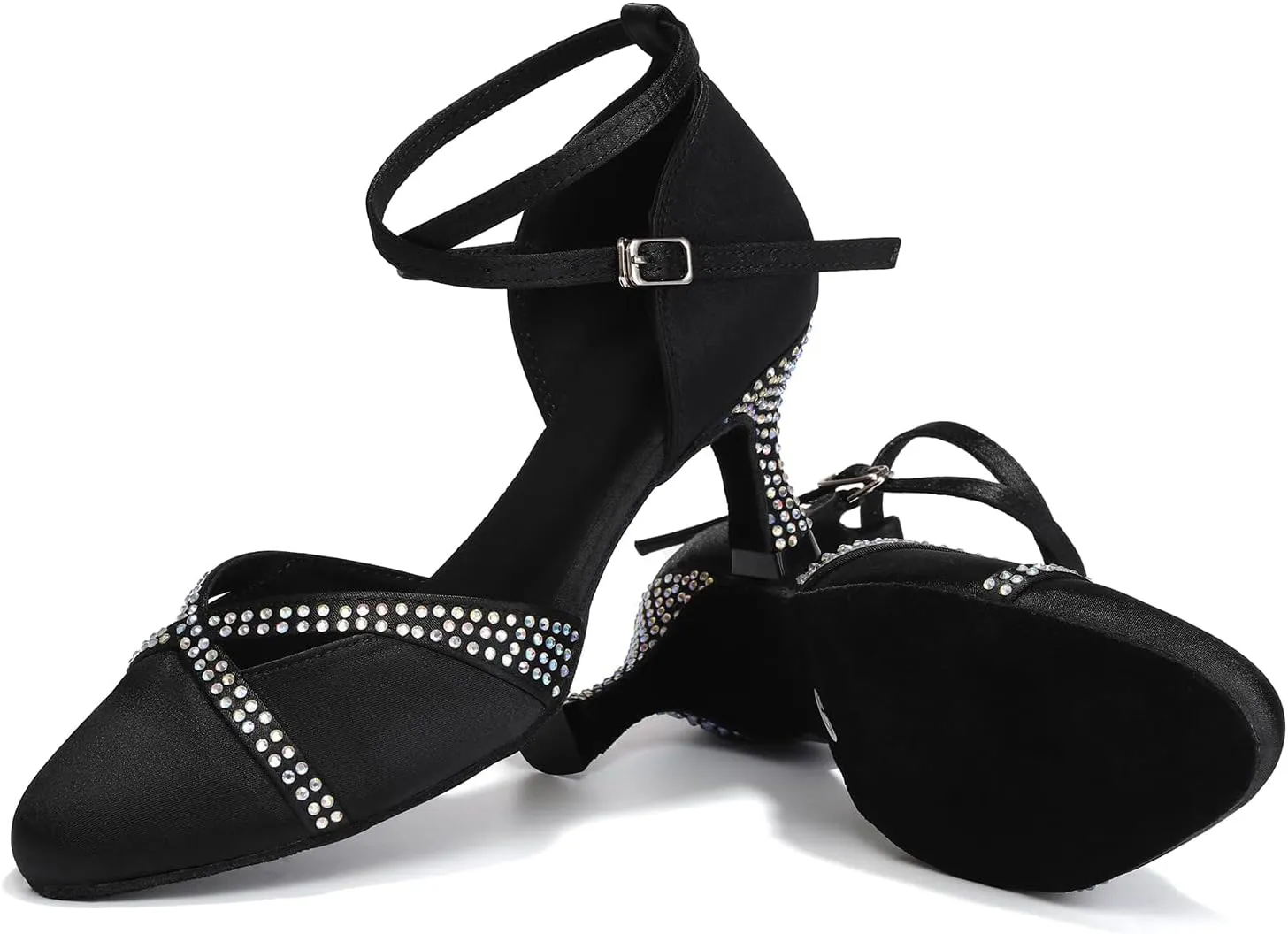 Women Latin Dance Shoes Closed Toe with Rhinestone Salsa Tango Ballroom Practice Dancing Shoes for Wedding Party
