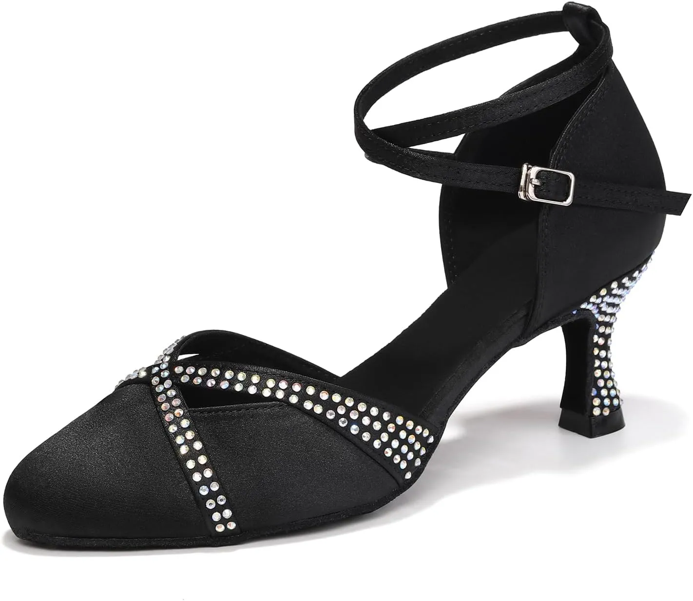 Women Latin Dance Shoes Closed Toe with Rhinestone Salsa Tango Ballroom Practice Dancing Shoes for Wedding Party