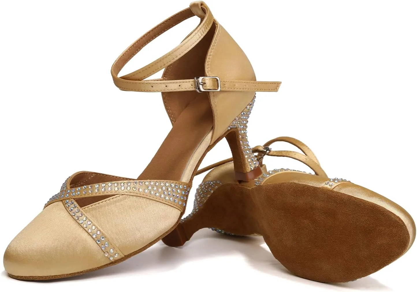 Women Latin Dance Shoes Closed Toe with Rhinestone Salsa Tango Ballroom Practice Dancing Shoes for Wedding Party