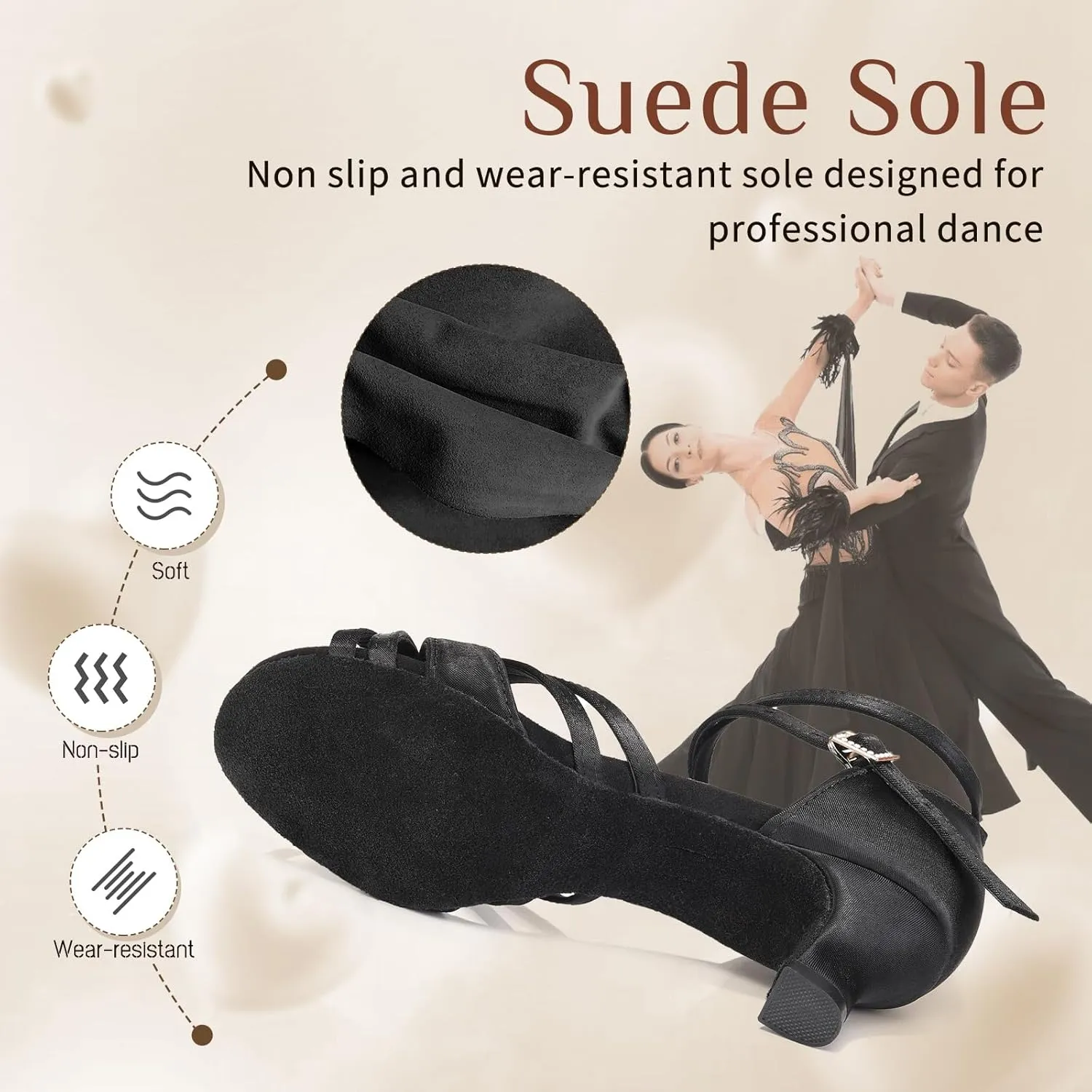 Women Latin Dance Shoes Open Toe Performance Salsa Bachata Professional Ballroom Dance Shoes,Model WZSP811-5cm Heel