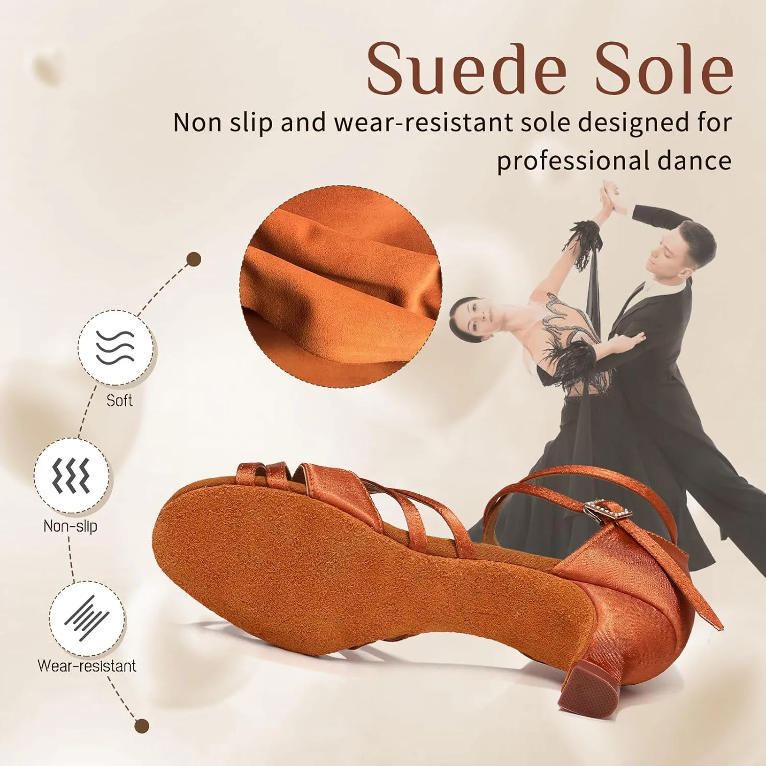 Women Latin Dance Shoes Open Toe Performance Salsa Bachata Professional Ballroom Dance Shoes,Model WZSP811-5cm Heel