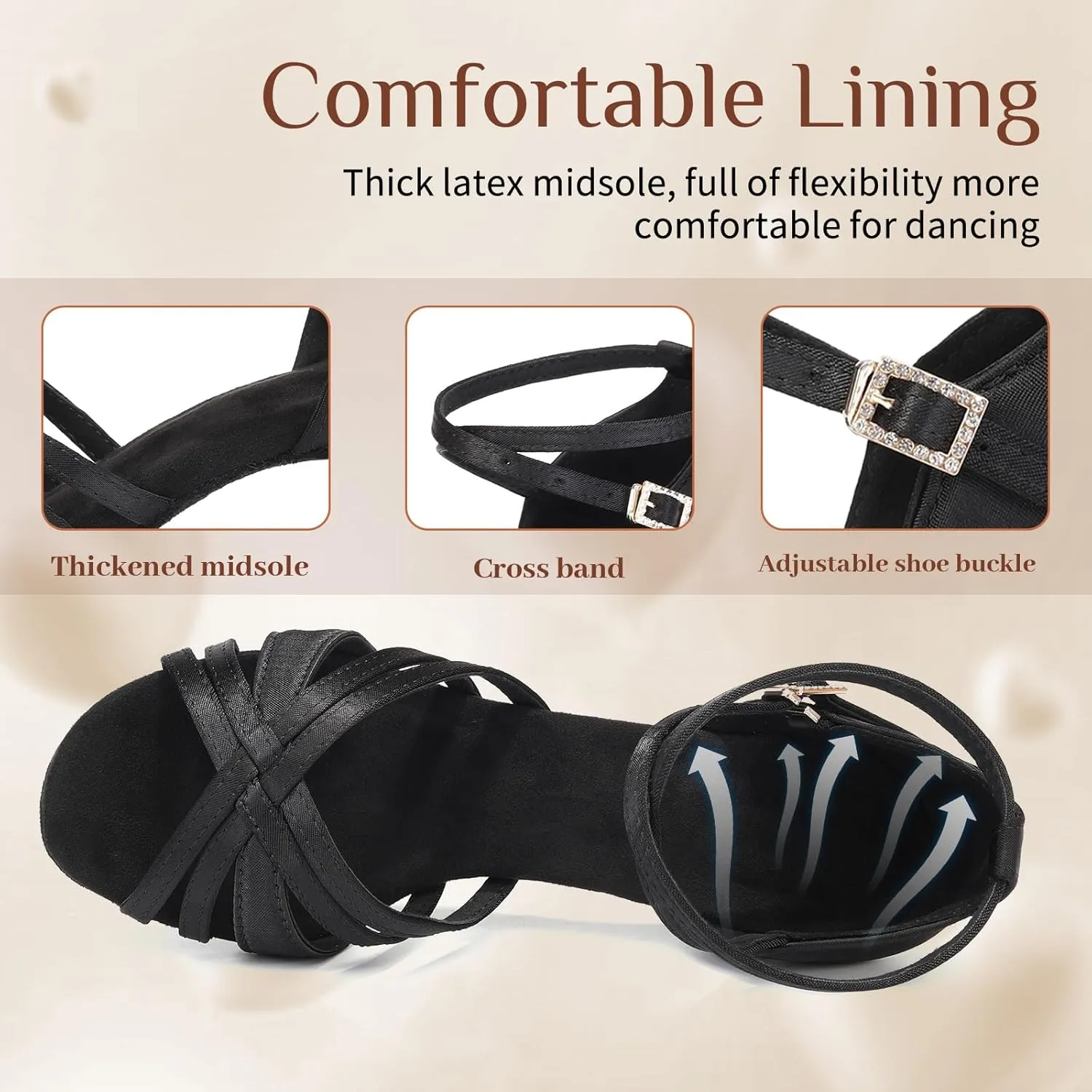 Women Latin Dance Shoes Open Toe Performance Salsa Bachata Professional Ballroom Dance Shoes,Model WZSP811-5cm Heel