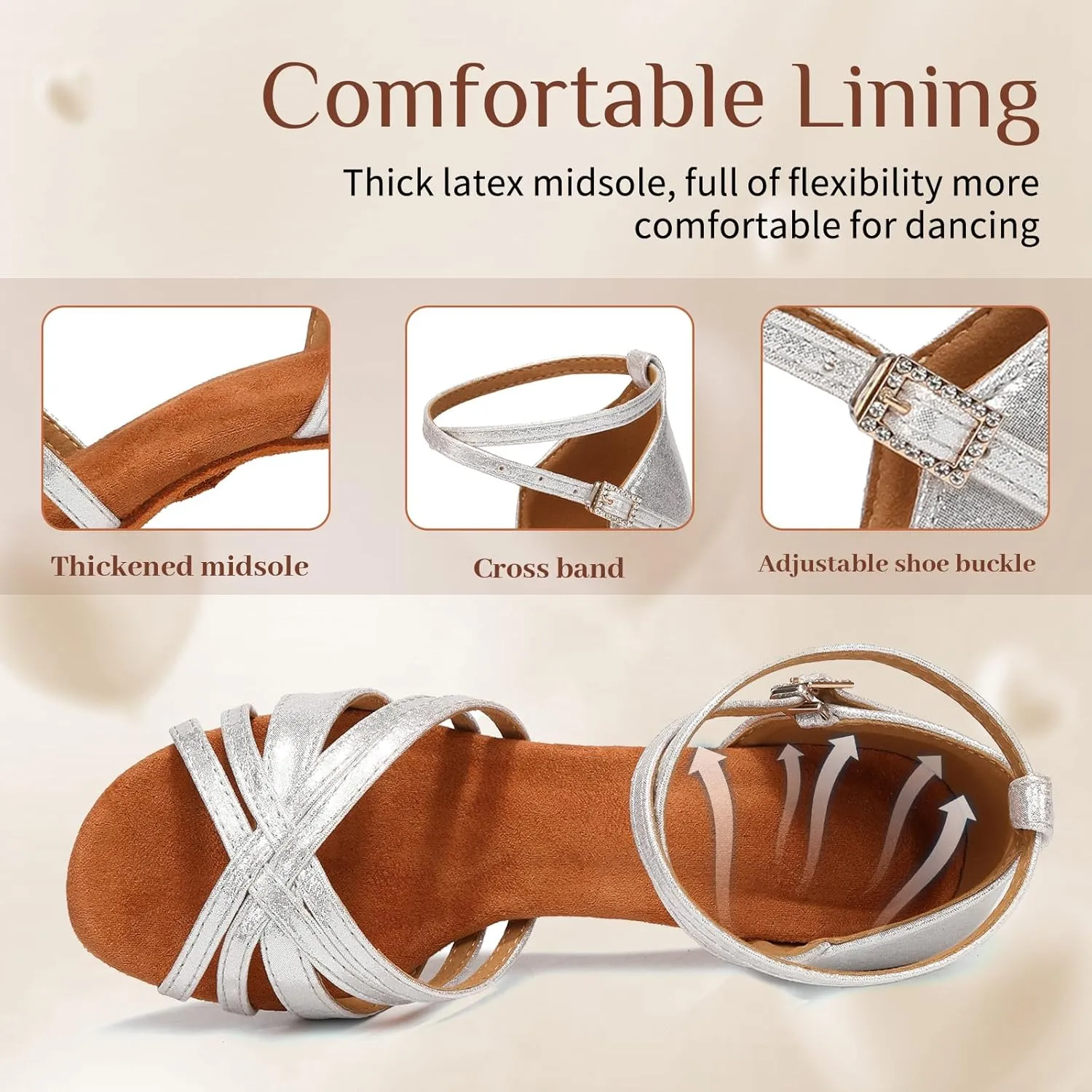 Women Latin Dance Shoes Open Toe Performance Salsa Bachata Professional Ballroom Dance Shoes,Model WZSP811-5cm Heel