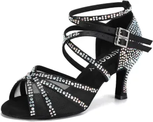 Women Latin Dance Shoes Rhinestones Ballroom Salsa Bachata Wedding Perfermence Dancing Shoes,Model YCL508