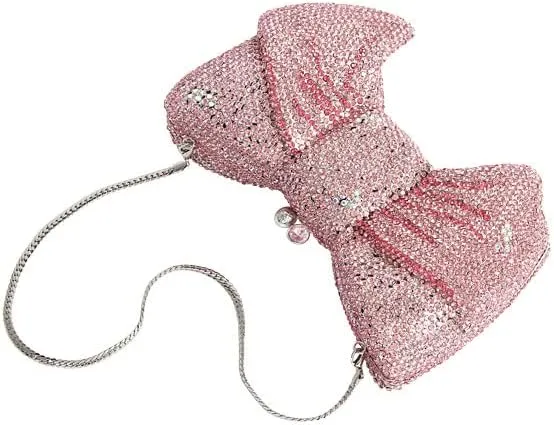 Women Luxury Bowknot Shaped Evening Clutch Sparkling Rhinestones Handbag for Banquet Wedding Party