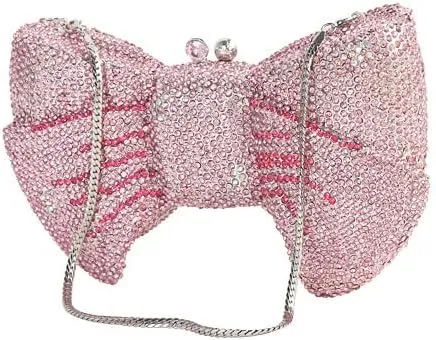Women Luxury Bowknot Shaped Evening Clutch Sparkling Rhinestones Handbag for Banquet Wedding Party