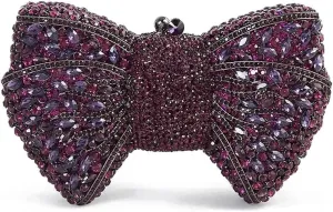 Women Luxury Bowknot Shaped Evening Clutch Sparkling Rhinestones Handbag for Banquet Wedding Party