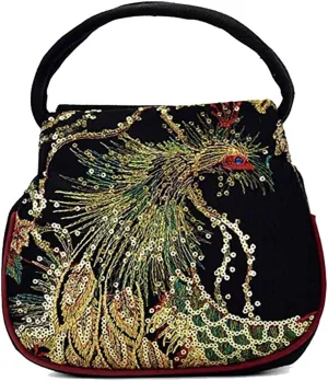 Women Mini Peacock Embroidery Handbag - Ethnic Retro Canvas Party Purse