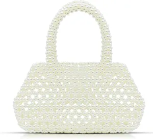 Women Pearl Purse, Evening Bags, Artificial Pearl Clutch, Inside Pocket with Zipper, Handbags for Women Party Wedding Travel