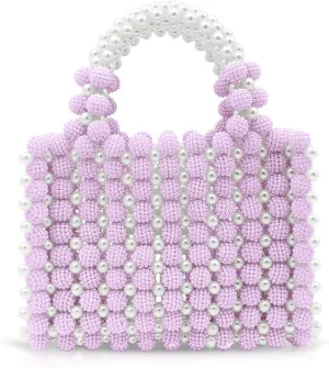 Women Pearl Purse,Pearl Clutch, Evening Bags, Square Artificial Pearl Clutch, White Purse for Party Wedding Travel(Purple)