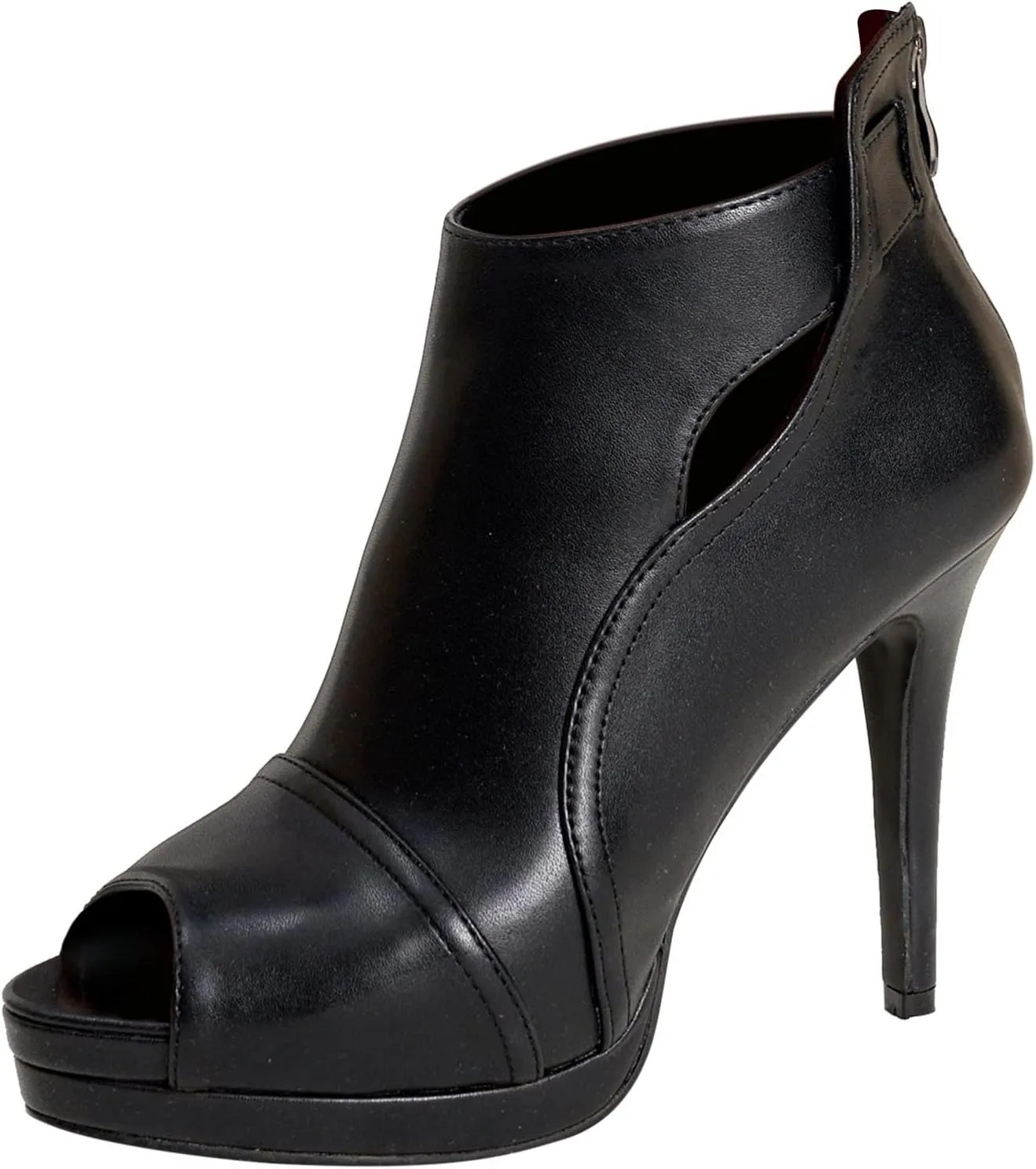 Women Peep Toe Ankle Bootie Cutout Faux Leather Pumps Back Zipper Stilettos Heels Boots Fashion Club Party Shoes Black