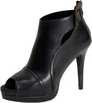 Women Peep Toe Ankle Bootie Cutout Faux Leather Pumps Back Zipper Stilettos Heels Boots Fashion Club Party Shoes Black