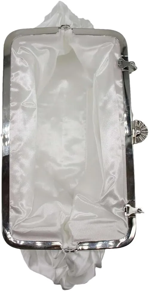 Women Pleated Satin Clutch Bride Purse Elegant Rhinestone Evening Bag Banquet Party Handbag