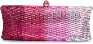 Women Rhinestone Gradient Evening Handbag Sparkling Long Clutch Glitter Diamond Party Cocktail Crossbody Purse