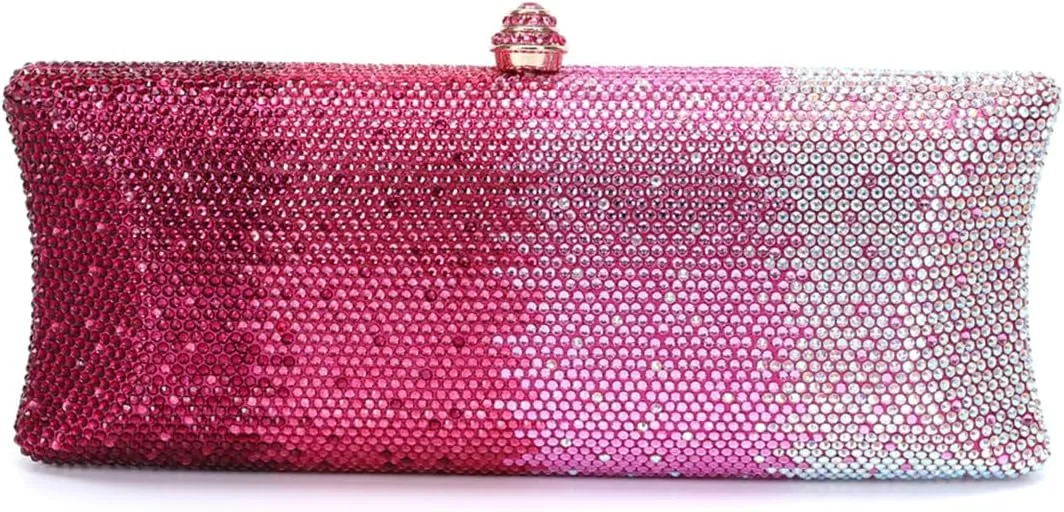 Women Rhinestone Gradient Evening Handbag Sparkling Long Clutch Glitter Diamond Party Cocktail Crossbody Purse
