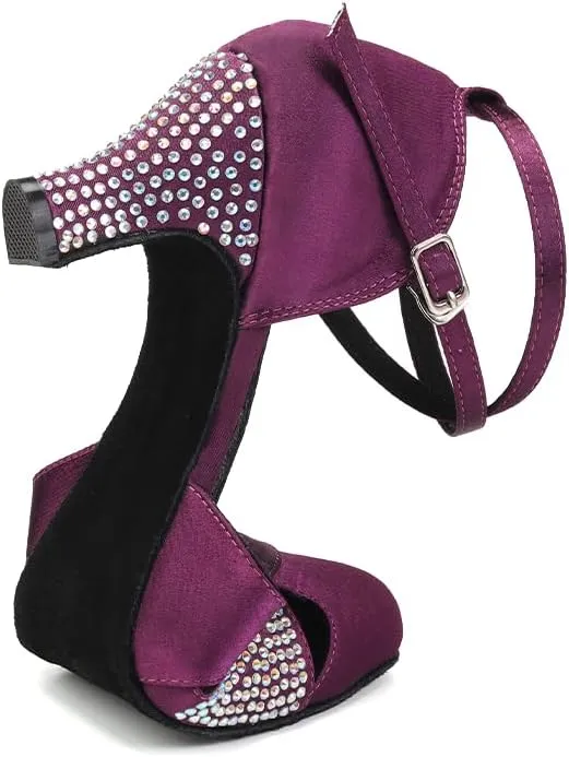 Women Rhinestones Ballroom Dance Shoes Closed Toe Latin Salsa Waltz Wedding Party Ladies Dancing Heels