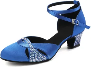 Women Rhinestones Ballroom Dance Shoes Closed Toe Latin Salsa Waltz Wedding Party Ladies Dancing Heels