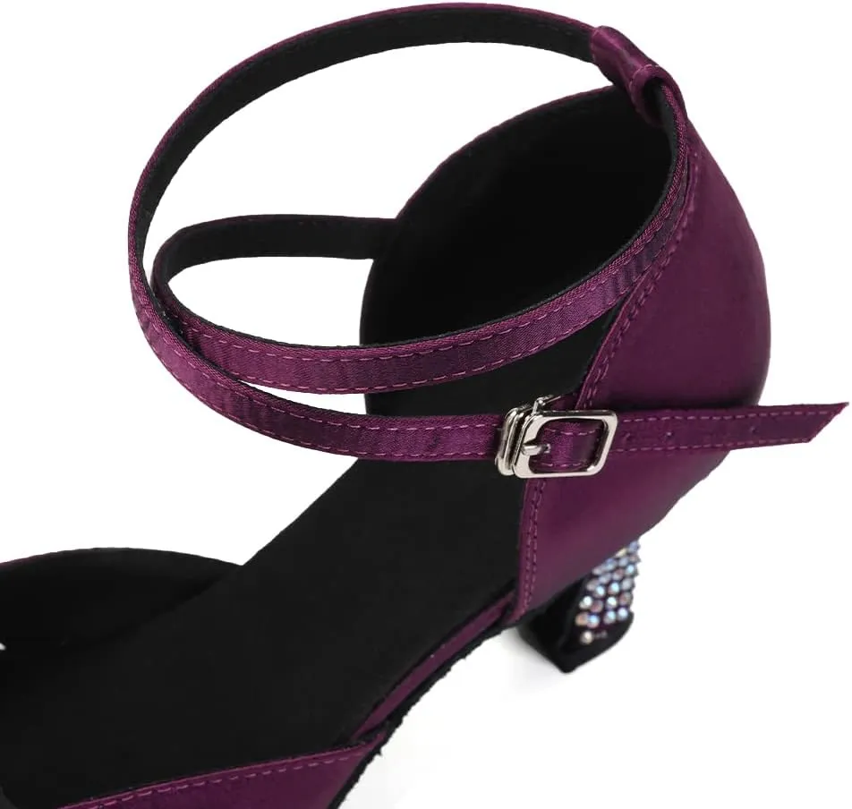 Women Rhinestones Ballroom Dance Shoes Closed Toe Latin Salsa Waltz Wedding Party Ladies Dancing Heels