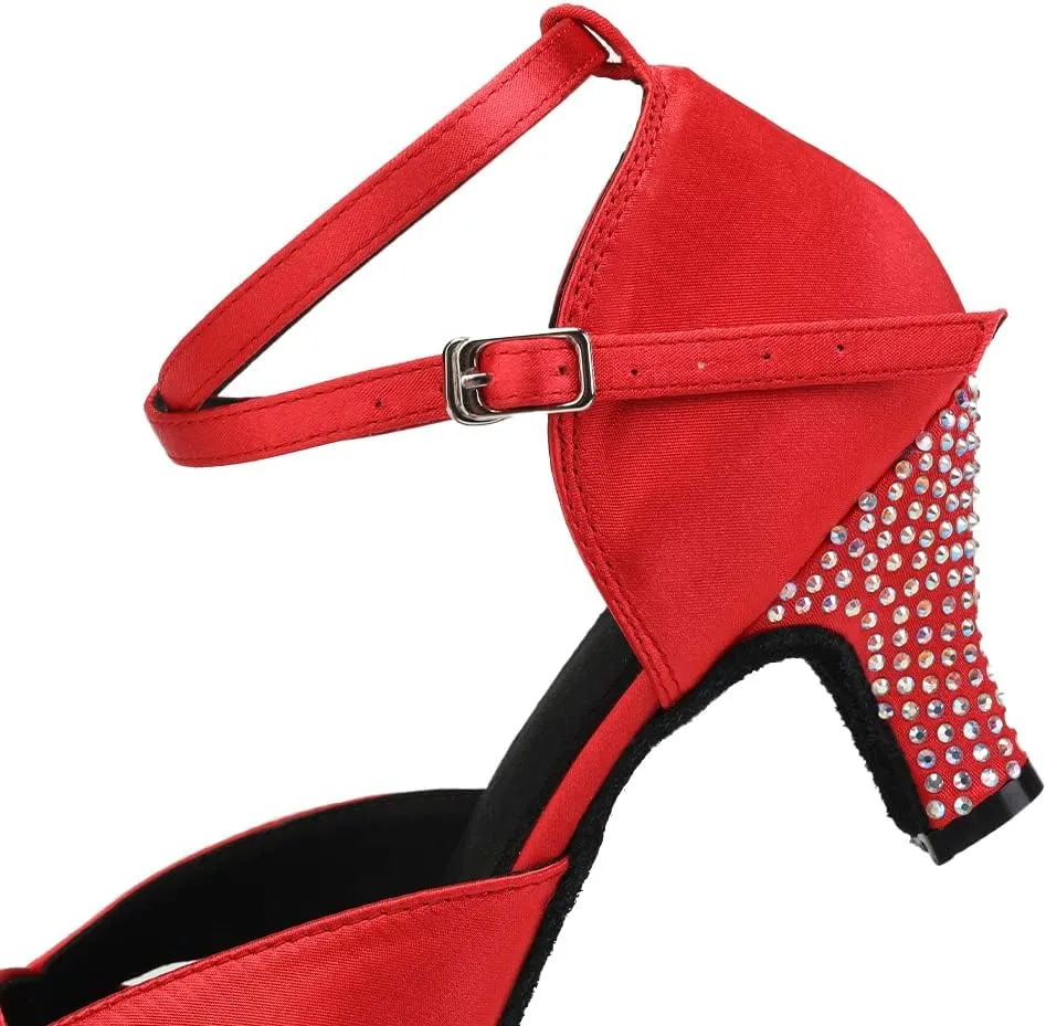 Women Rhinestones Ballroom Dance Shoes Closed Toe Latin Salsa Waltz Wedding Party Ladies Dancing Heels
