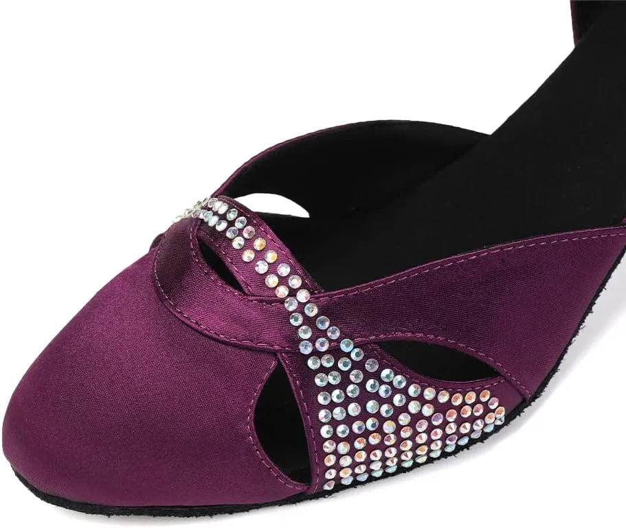 Women Rhinestones Ballroom Dance Shoes Closed Toe Latin Salsa Waltz Wedding Party Ladies Dancing Heels