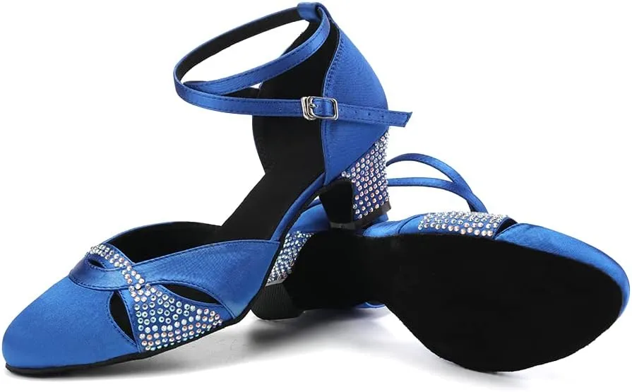 Women Rhinestones Ballroom Dance Shoes Closed Toe Latin Salsa Waltz Wedding Party Ladies Dancing Heels