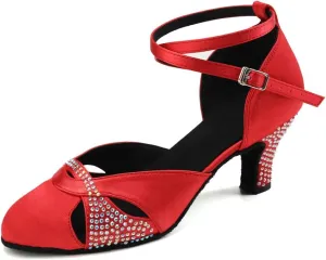 Women Rhinestones Ballroom Dance Shoes Closed Toe Latin Salsa Waltz Wedding Party Ladies Dancing Heels