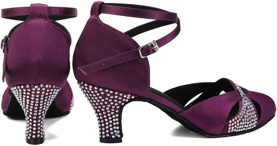 Women Rhinestones Ballroom Dance Shoes Closed Toe Latin Salsa Waltz Wedding Party Ladies Dancing Heels