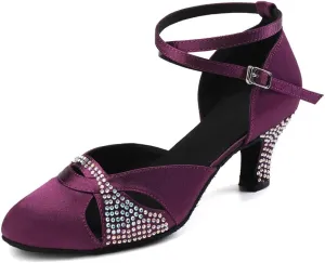 Women Rhinestones Ballroom Dance Shoes Closed Toe Latin Salsa Waltz Wedding Party Ladies Dancing Heels