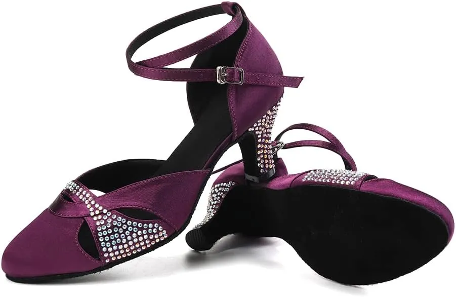 Women Rhinestones Ballroom Dance Shoes Closed Toe Latin Salsa Waltz Wedding Party Ladies Dancing Heels