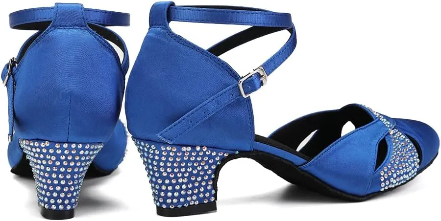 Women Rhinestones Ballroom Dance Shoes Closed Toe Latin Salsa Waltz Wedding Party Ladies Dancing Heels