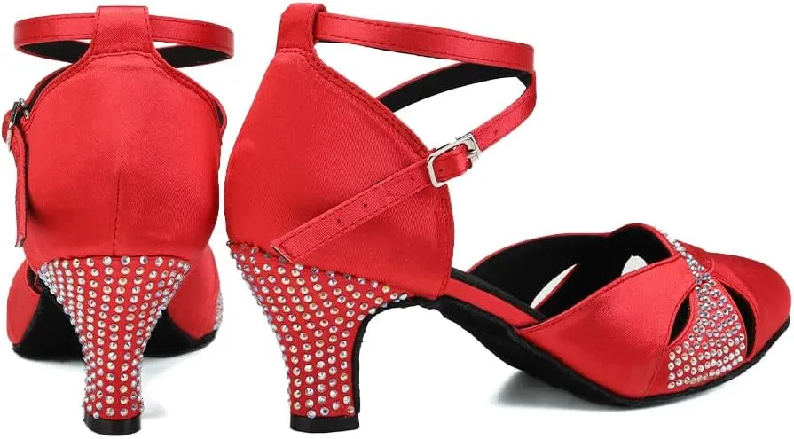 Women Rhinestones Ballroom Dance Shoes Closed Toe Latin Salsa Waltz Wedding Party Ladies Dancing Heels