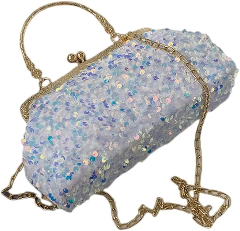 Women Sequins Evening Handbag Glitter Top Handle Purse Chain Cross-body Bag